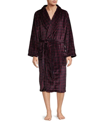 Roundtree & Yorke Big & Tall Long Sleeve Printed Plush Robe