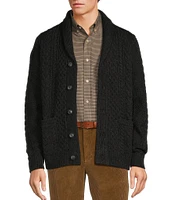 Roundtree & Yorke Big & Tall Long Sleeve Solid Cable Knit Shawl Collar Cardigan