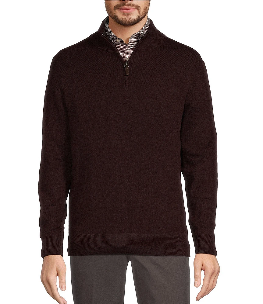 Roundtree & Yorke Big & Tall Mock Neck Long Sleeve Solid Quarter-Zip Sweater Pullover