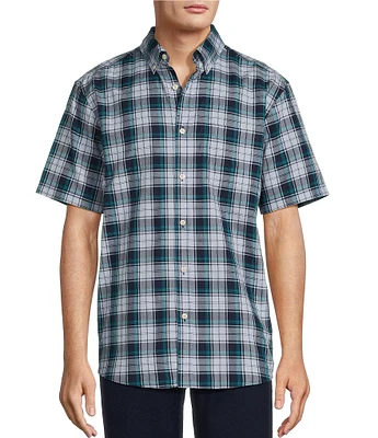 Roundtree & Yorke Big & Tall Short Sleeve Medium Plaid Oxford Sport Shirt