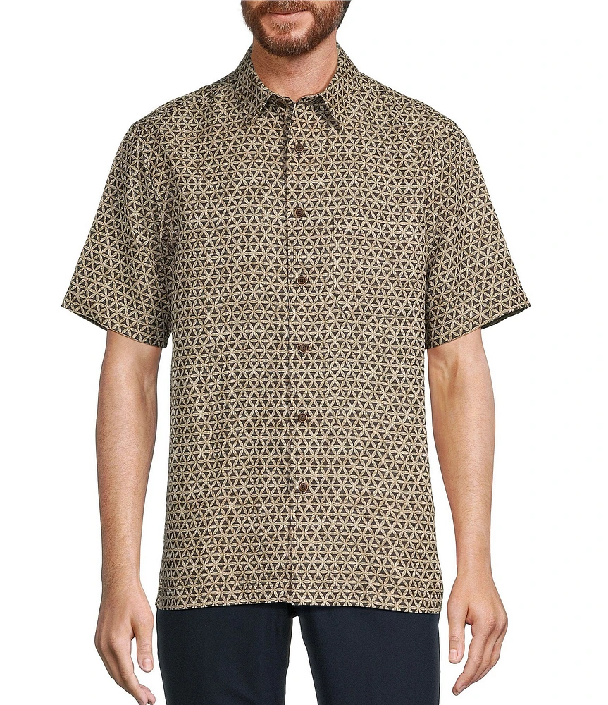 Roundtree & Yorke Big & Tall Short Sleeve Small Geometric Print Sport Shirt