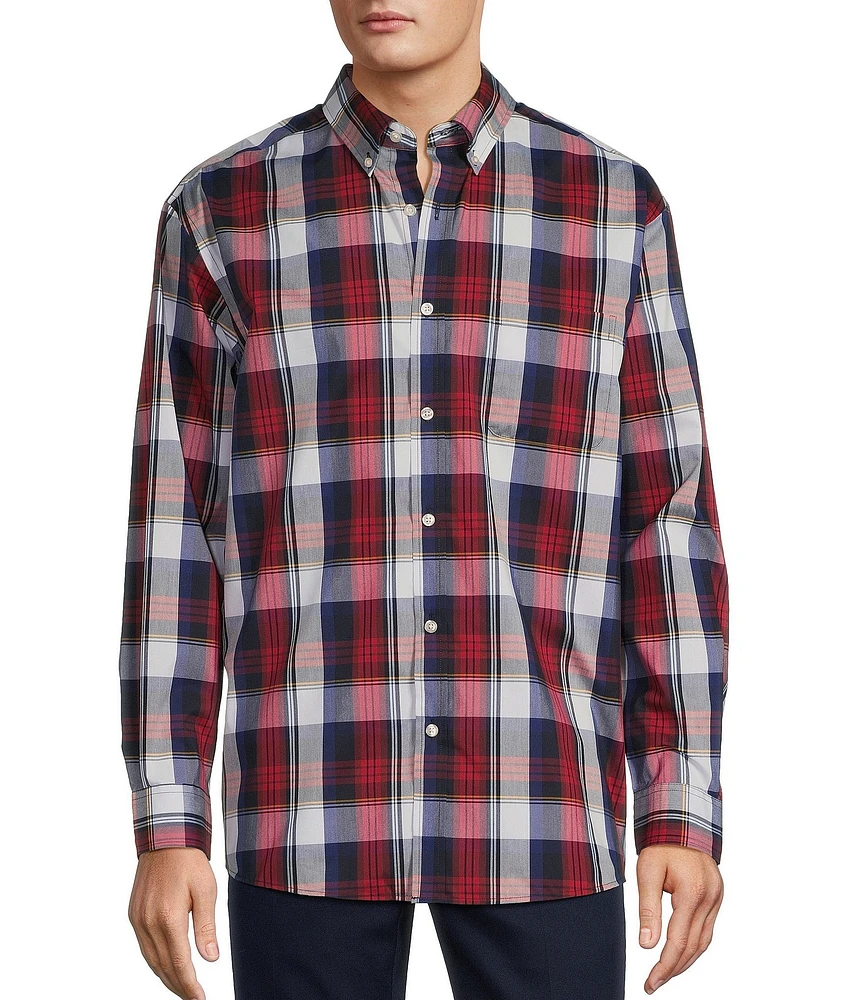 Roundtree & Yorke Big & Tall TravelSmart Easy Care Long Sleeve Plaid Poplin Sport Shirt