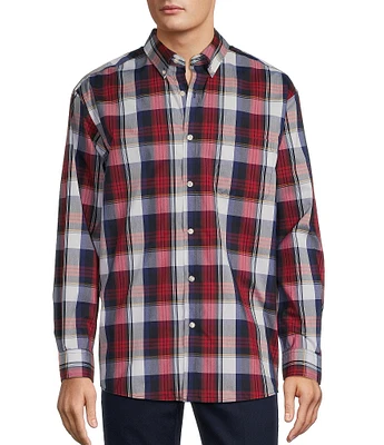 Roundtree & Yorke Big & Tall TravelSmart Easy Care Long Sleeve Plaid Poplin Sport Shirt