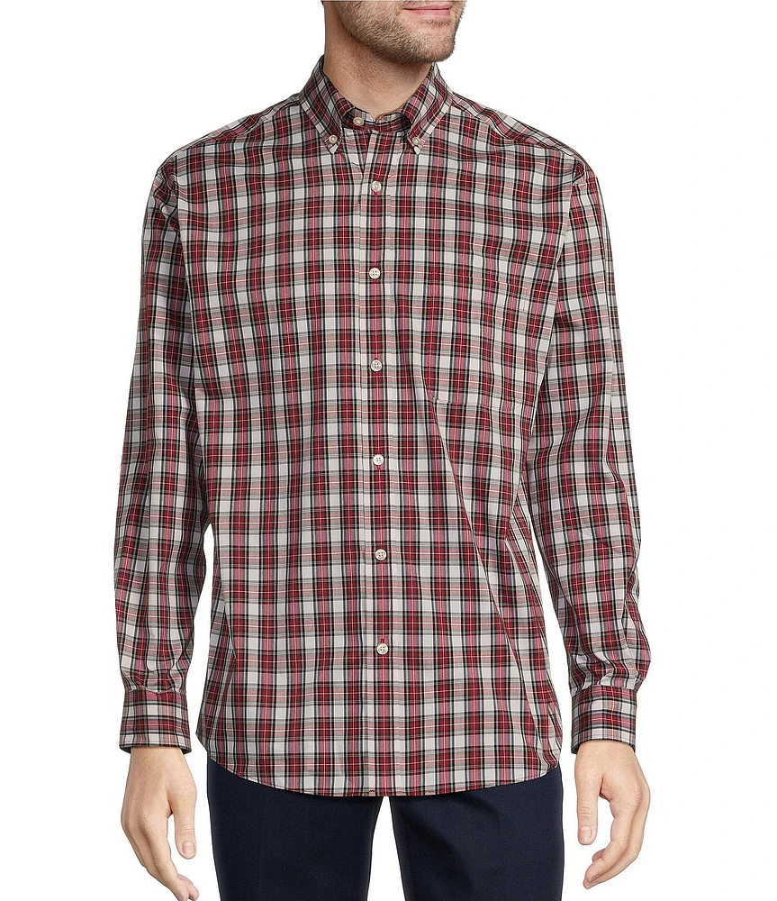 Roundtree & Yorke Big & Tall TravelSmart Easy Care Long Sleeve Medium Plaid Poplin Sport Shirt