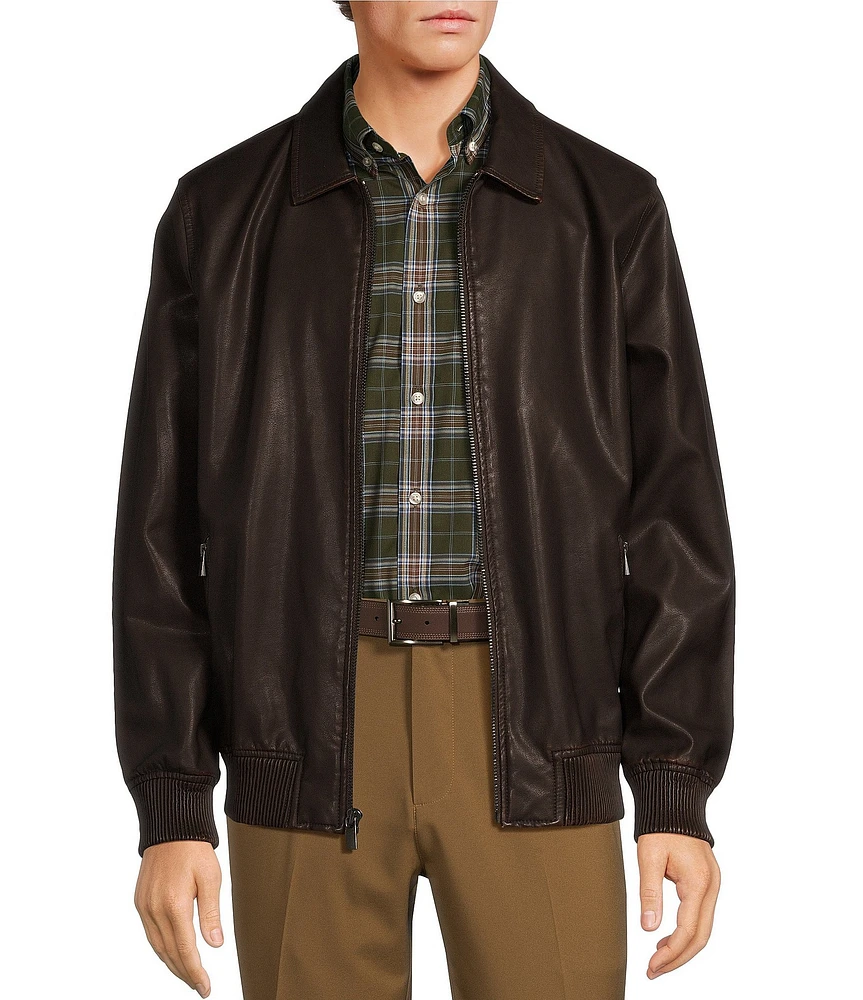 Roundtree & Yorke Burnished PU Faux Leather Bomber Jacket