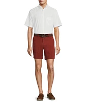 Roundtree & Yorke Casuals Straight Fit Flat Front Washed 7#double; Chino Shorts