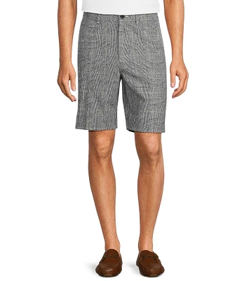 Roundtree & Yorke Casuals Classic Fit Flat Front Plaid 9#double; Linen Shorts