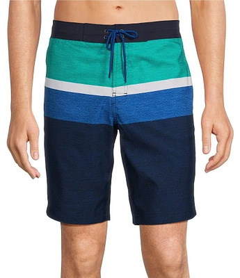 Roundtree & Yorke Colorblock Striped 10#double; Inseam Swim Trunks