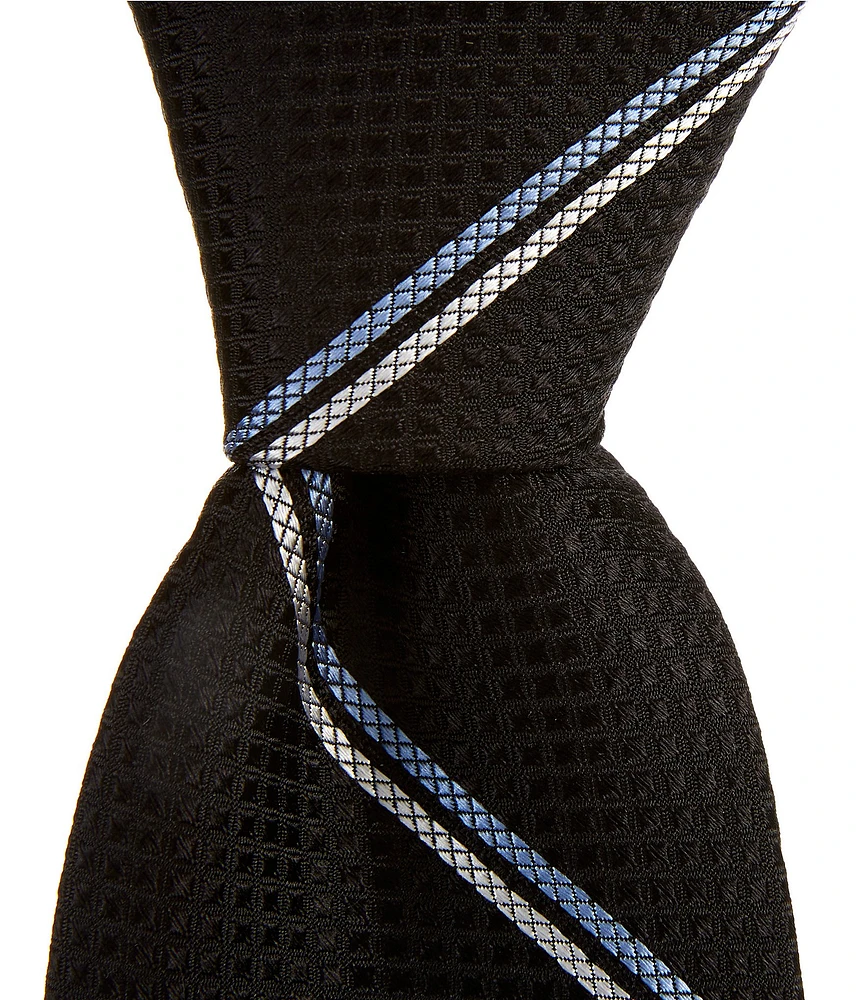 Roundtree & Yorke Duke Double Stripe Print 3 1/4#double; Woven Silk Tie