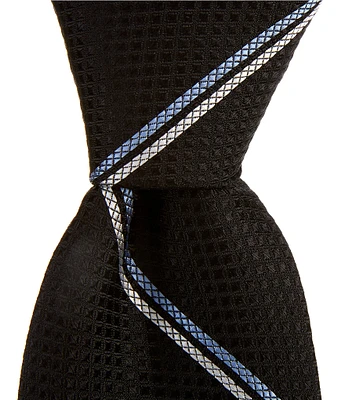 Roundtree & Yorke Duke Double Stripe Print 3 1/4#double; Woven Silk Tie