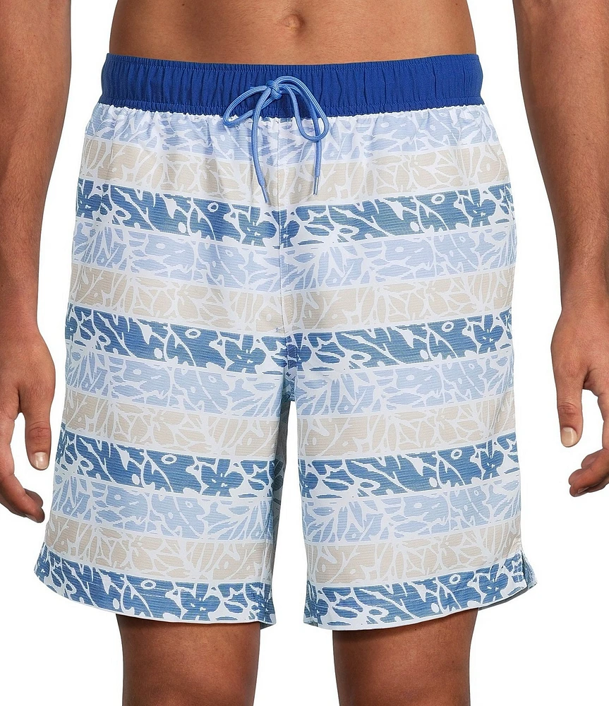 Roundtree & Yorke Floral Stripe 8#double; Swim Trunks