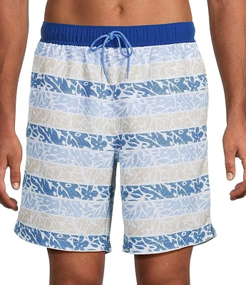 Roundtree & Yorke Floral Stripe 8#double; Swim Trunks