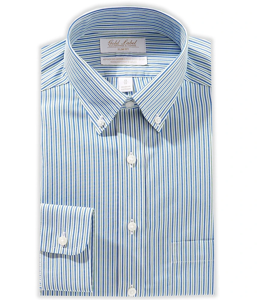 Roundtree & Yorke Gold Label Big & Tall Slim Fit Non-Iron Spread Collar Stripe Dress Shirt
