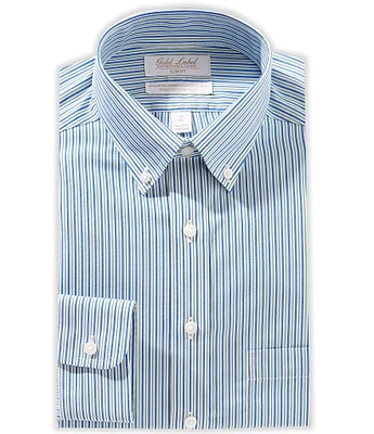 Roundtree & Yorke Gold Label Big & Tall Slim Fit Non-Iron Spread Collar Stripe Dress Shirt
