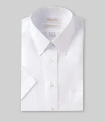 Roundtree & Yorke Gold Label Full-Fit Non-Iron Point Collar Short Sleeve Solid Dress Shirt