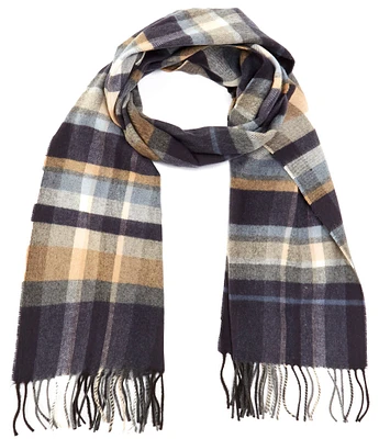 Roundtree & Yorke Plaid Twisted Rope Fringe Scarf