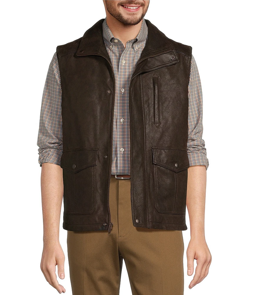 Roundtree & Yorke Leather Vest With Stand Collar