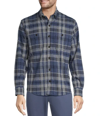 Roundtree & Yorke Long Sleeve Button Down Collar Large Plaid Knit Button-Front Shirt