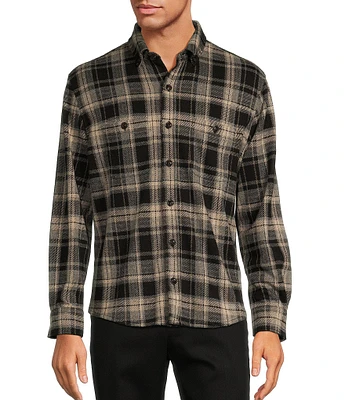 Roundtree & Yorke Long Sleeve Button Down Collar Plaid Knit Button Front Shirt