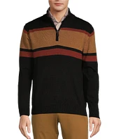 Roundtree & Yorke Long Sleeve Chest Stripe Quarter Zip Sweater Pullover