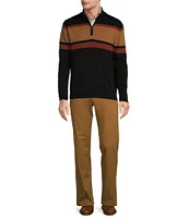 Roundtree & Yorke Long Sleeve Chest Stripe Quarter Zip Sweater Pullover