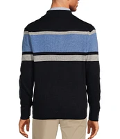 Roundtree & Yorke Long Sleeve Chest Stripe Quarter Zip Sweater Pullover