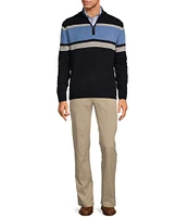 Roundtree & Yorke Long Sleeve Chest Stripe Quarter Zip Sweater Pullover