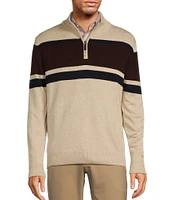 Roundtree & Yorke Long Sleeve Chest Stripe Quarter Zip Sweater Pullover