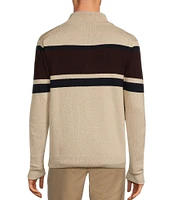 Roundtree & Yorke Long Sleeve Chest Stripe Quarter Zip Sweater Pullover