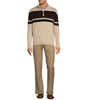 Roundtree & Yorke Long Sleeve Chest Stripe Quarter Zip Sweater Pullover