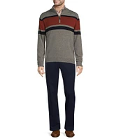 Roundtree & Yorke Long Sleeve Chest Stripe Quarter Zip Sweater Pullover