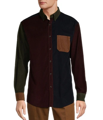 Roundtree & Yorke Long Sleeve Color Block Corduroy Sport Shirt