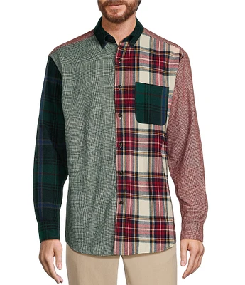 Roundtree & Yorke Long Sleeve Color Block Plaid Portuguese Flannel Sport Shirt