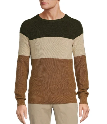 Roundtree & Yorke Long Sleeve Color Blocked Crewneck Pullover Sweater