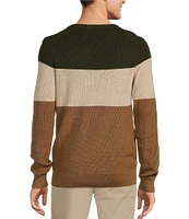 Roundtree & Yorke Long Sleeve Color Blocked Crewneck Pullover Sweater