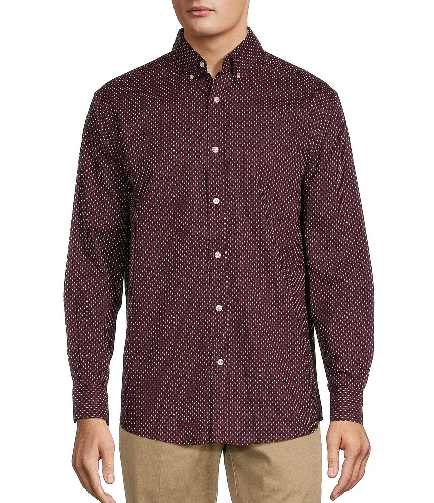 Roundtree & Yorke Long Sleeve Diamond Print Poplin Sport Shirt