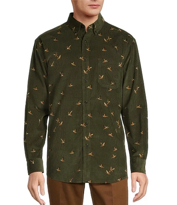 Roundtree & Yorke Long Sleeve Duck Print Corduroy Sport Shirt