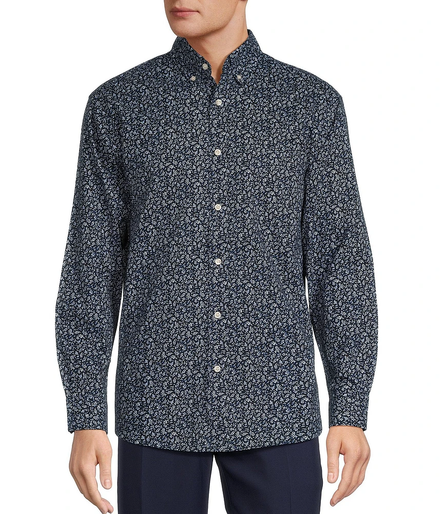 Roundtree & Yorke Long Sleeve Floral Print Poplin Sport Shirt