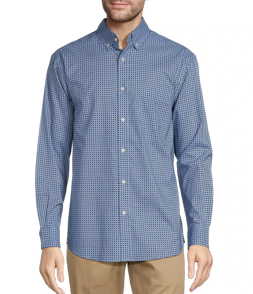 Roundtree & Yorke Long Sleeve Geometric Print Poplin Sport Shirt