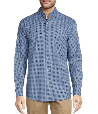 Roundtree & Yorke Long Sleeve Geometric Print Poplin Sport Shirt