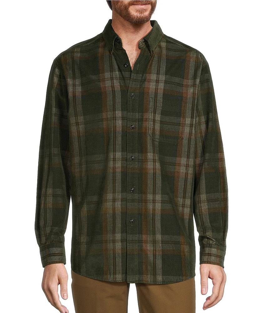 Roundtree & Yorke Long Sleeve Plaid Corduroy Sport Shirt