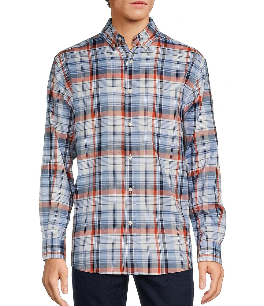 Roundtree & Yorke Long Sleeve Plaid Oxford Sport Shirt