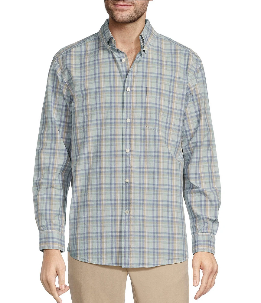 Roundtree & Yorke Long Sleeve Plaid Pattern Slub Sport Shirt