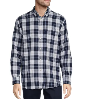 Roundtree & Yorke Long Sleeve Plaid Twill Sport Shirt