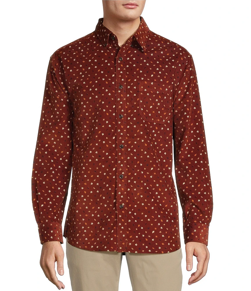 Roundtree & Yorke Long Sleeve Leaf Print Corduroy Sport Shirt