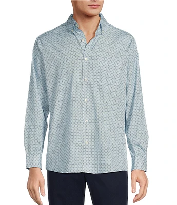 Roundtree & Yorke Long Sleeve Medallion Print Slub Sport Shirt