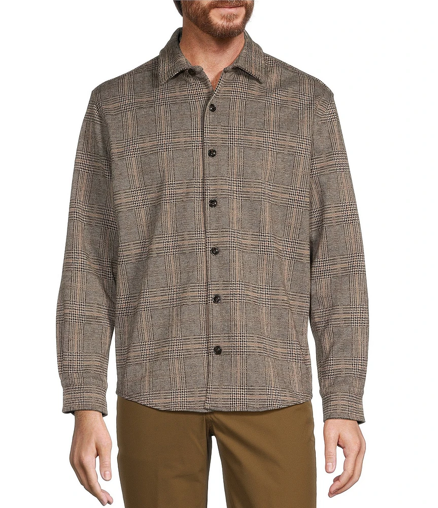 Roundtree & Yorke Long Sleeve Plaid Knit Button Front Shirt