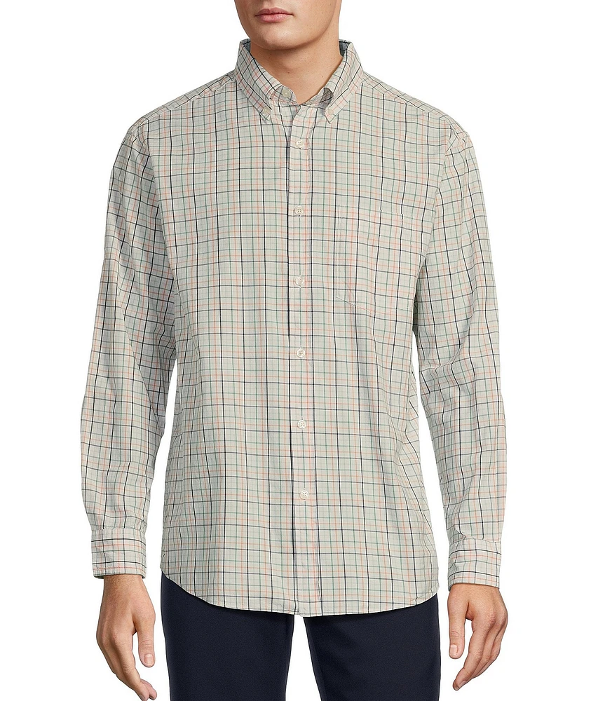 Roundtree & Yorke Long Sleeve Medium Plaid Pattern Slub Sport Shirt