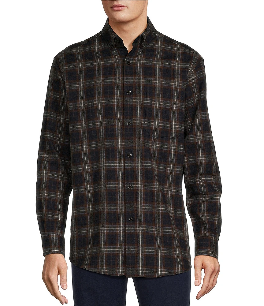 Roundtree & Yorke Long Sleeve Plaid Portuguese Flannel Sport Shirt