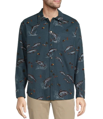 Roundtree & Yorke Long Sleeve Moleskin Fish Print Shirt Jacket